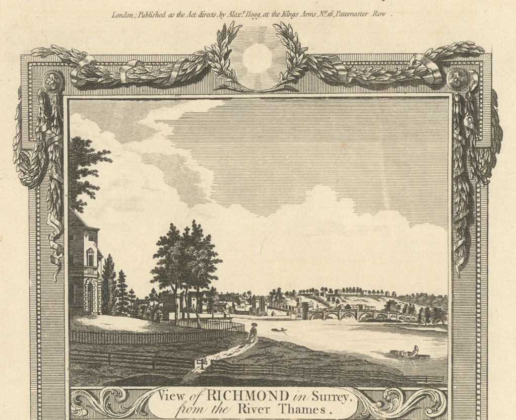 View of Richmond, the bridge & the hill from NW. London. WALPOOLE 1794 print